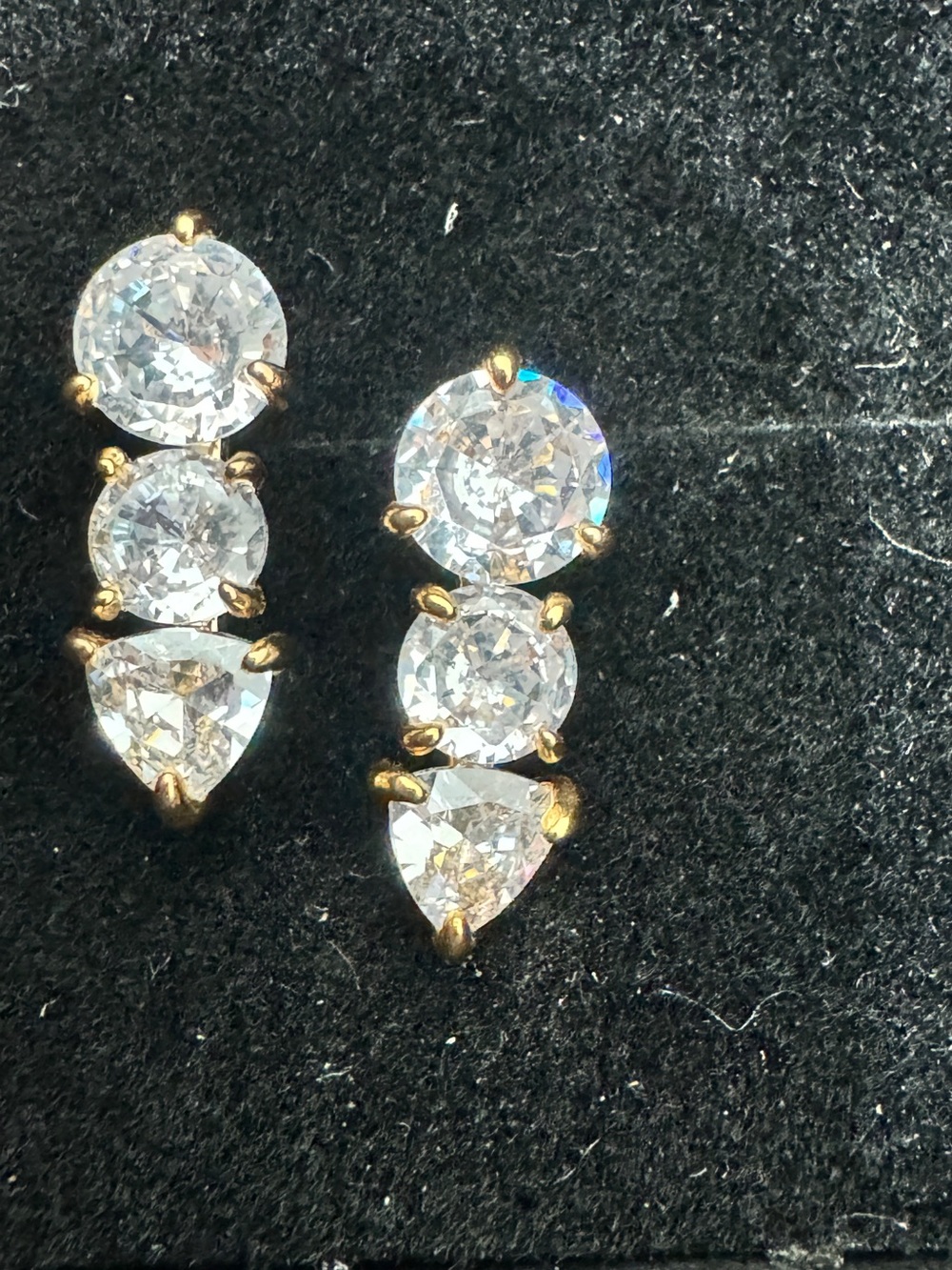 Anthropologie Gold-Tone Triple Clear Stone Drop Earrings